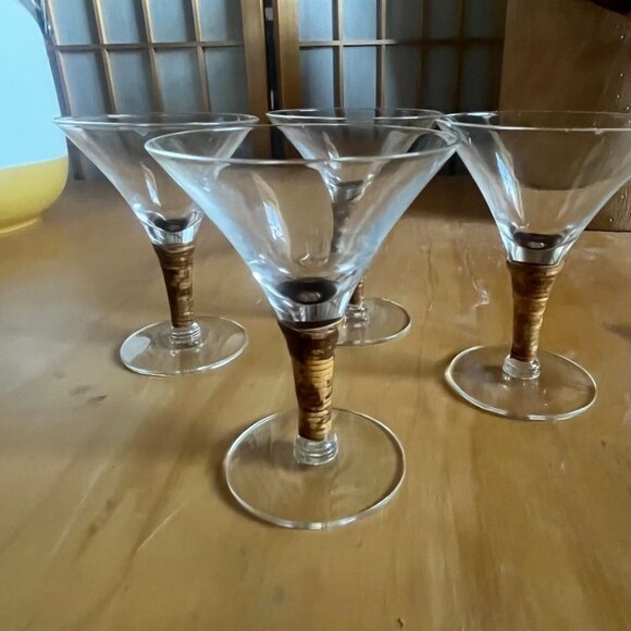 Set Of 4 Carl Auböck MCM Glasses w/ Cane Wrapped Stems Cordial Martini HTF READ - Picture 2 of 8
